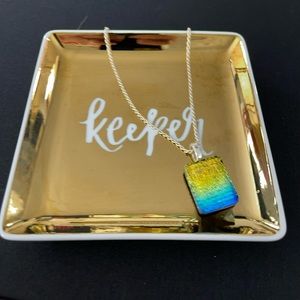 Fused Dichroic Glass Pendant with Ripple Glass Blue and Yellow 💙💛